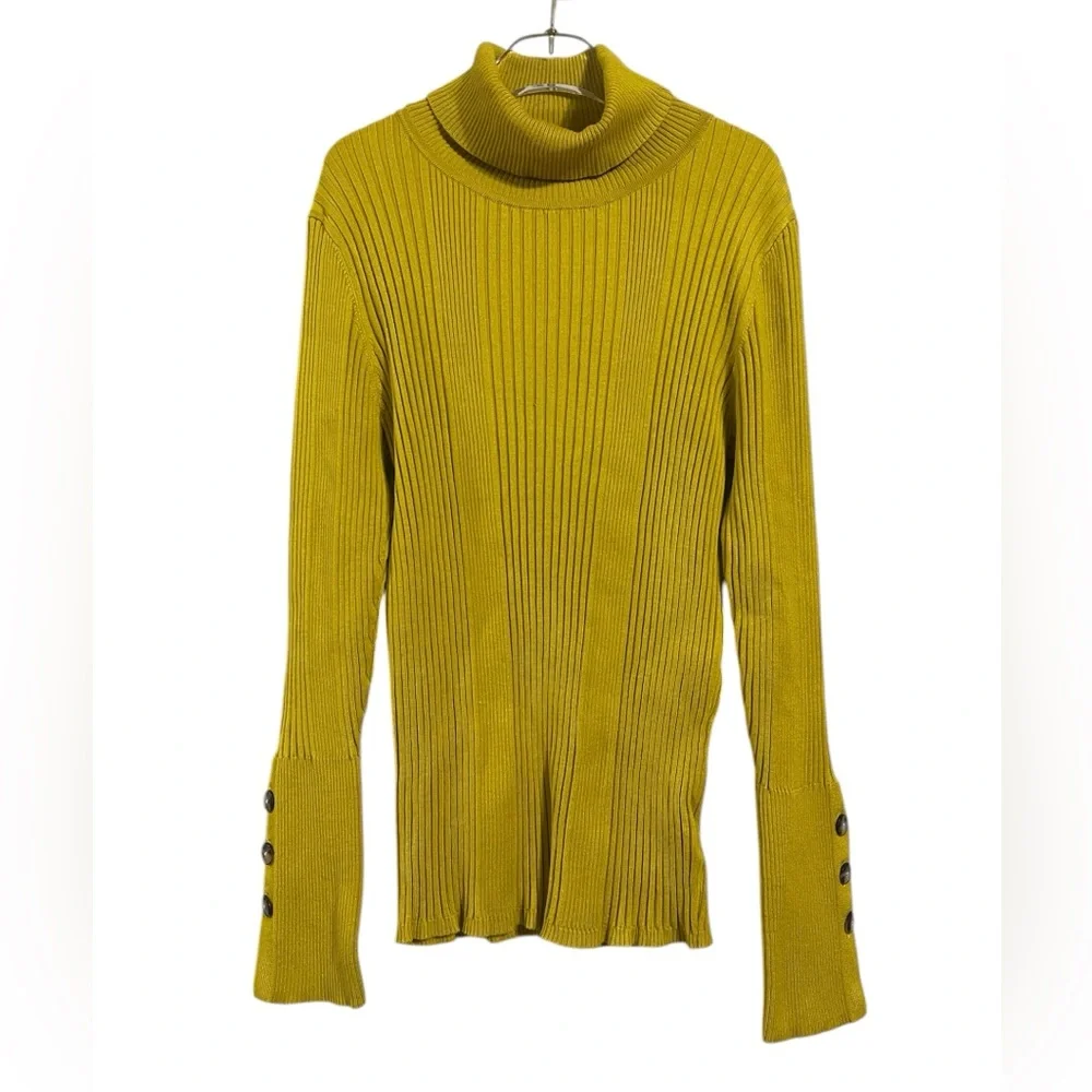 Moth Anthropologie Yellow Ribbed Turtleneck Button Cuff Sweater